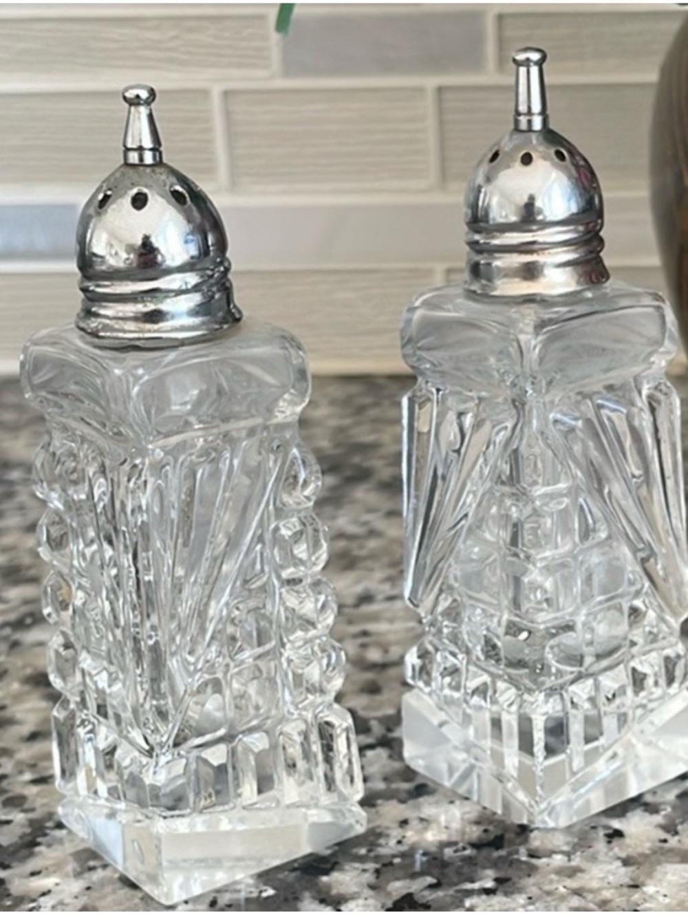 Vintage Artmark Made in Japan Clear Cut Crystal Salt & Pepper Shakers